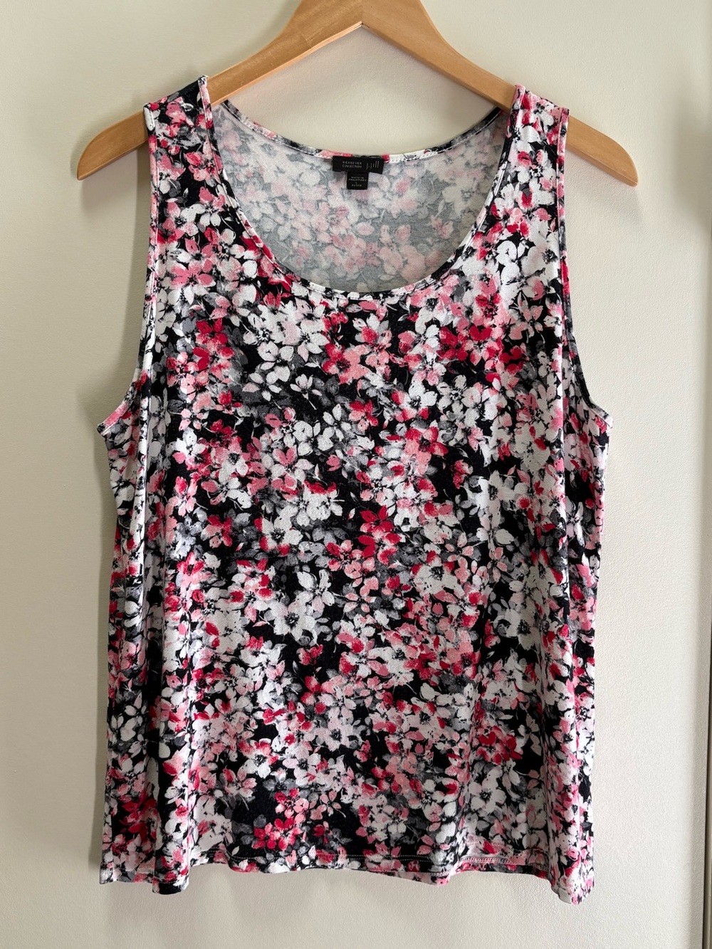 JJill Scoop Neck Pink & Black Floral Tank Top